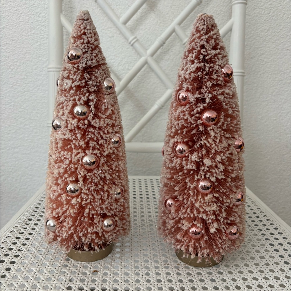 Vintage inspired pink bottle brush Christmas tree decor set of 2